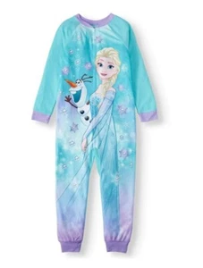 Disney Pajama Girls M One Piece Purple Zipup Elsa & Anna L/S Flame Resistant  - Picture 1 of 6