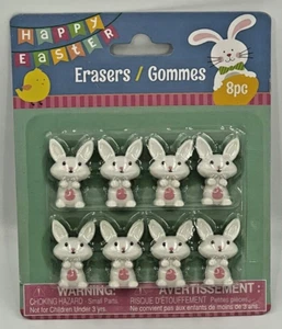 New Easter Bunny White Rabbit 8 Count Erasers Party Gift Basket Filler Cute - Picture 1 of 8
