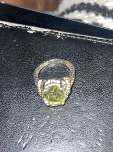 NVC NATALIYA V COLLISTER Peridot Green Crystal Glass Silver Tone Ring S-7 - Picture 1 of 12