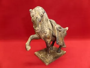 Vintage Cast Iron Chinese Tang Dynasty Style War Horse Statue Figurine - Picture 1 of 10