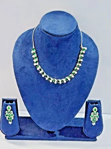 White Gold Filled Sleek Cross Emerald/Created Diamond Designer Neck Set/UK/S - Picture 1 of 6