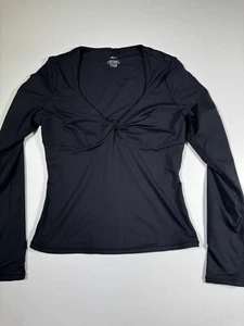 QINSEN Womens Long Sleeve Twist Front V Neck T Shirts Double Lined Slim Sz L - Picture 1 of 11