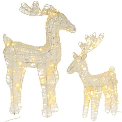 2er Set Glitzer Rentiere 45 LED Batterie Timer Weihnachten 2 Figuren Xmas-Deko - Bild 1 von 4