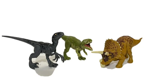Jurassic World Gasosaurus, Velociraptor, Triceratops LOT Primal Battle Damage Cover