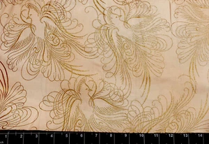 Tina Scrap 9"x21" Winter Christmas Dove Metallic Swirl Gold Flower Cotton Fabric - Picture 1 of 1
