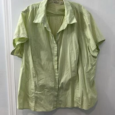 Women's Button Down Blouse Size 4X 30-32 Green &White Stripe Short Sleeve - Image 1 of 4