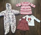 BUNDLE OF ALL IN ONE WINTER SUIT 1 PINAFORE 1 TOP 1 DRESS AGE 3-6M ALL IN A VGC