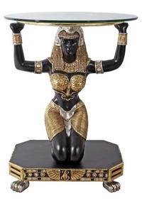 30” Tall Egyptian Goddess Ma'at Console Table with Glass Top (dt) - Picture 1 of 5