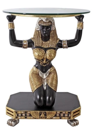 30” Tall Egyptian Goddess Ma'at Console Table with Glass Top (dt) Cover