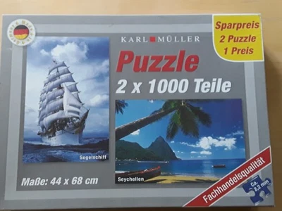 2 er Puzzle, Je 1000 Teile,  Segelschiff, Seychellen - Bild 1 von 2
