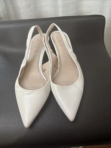 ZARA Women Preppy Corp Core White Leather Slingback Kitten Heels 2619 SZ 39 - Picture 1 of 11