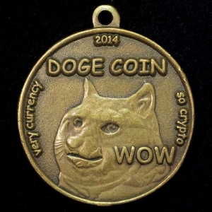 2014 Doge Coin Launch Commemorative Wow Shiba Inu So Crypto Medal Brass 25x28mm - Picture 1 of 2