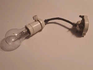 VINTAGE Porcelain CERAMIC CEILING MOUNT with vintage cord and socket USED PARTS - Picture 1 of 12