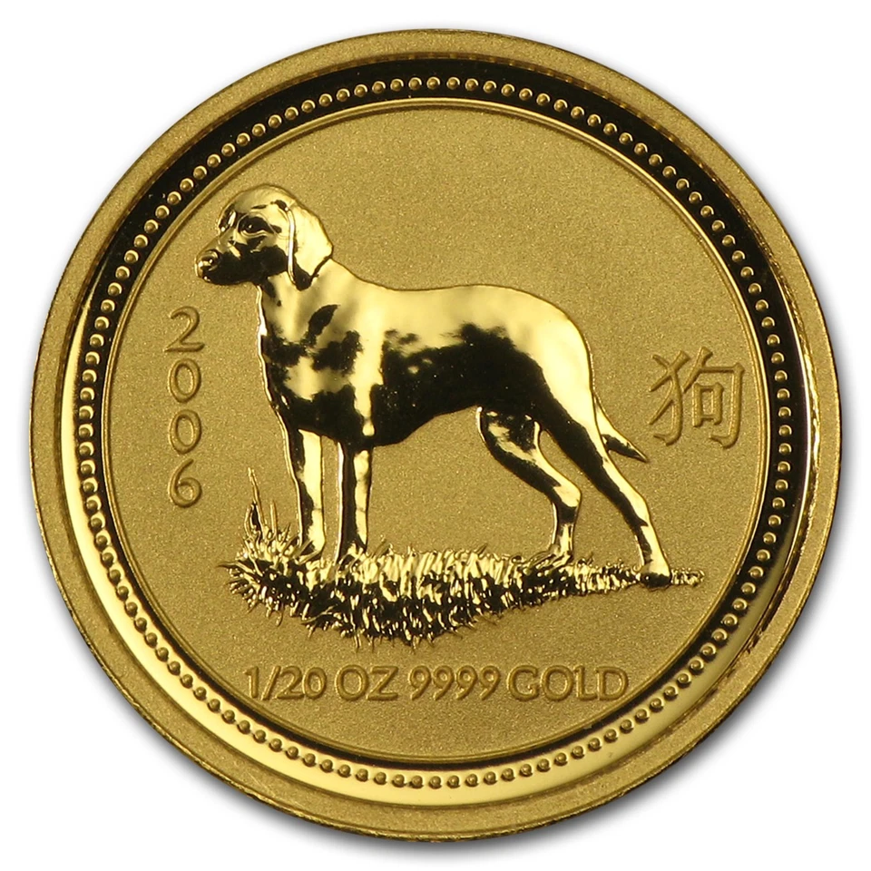 2006 Austrália 1/20 oz Gold Lunar Dog BU (Série I) - Imagem 1 de 2