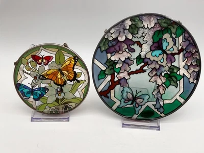 Lote de 2 vitrales Joan Baker Designs ventana floral mariposa Foto 1 de 4