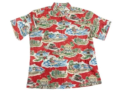 REYN SPOONER Mele Kalikimaka Aloha 2021 Shirt, Size XL, Red Surfing Santa Dogs - Image 1 of 4