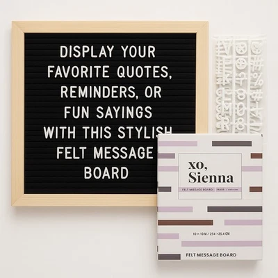 xo Sienna Felt Message Board 10x10 Black with Letters & Symbols New in Box - Image 1 of 4