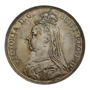 1890 Reino Unido Gran Bretaña Reina Victoria Corona de Plata Cabeza de Jubileo Moneda Grande 3P - Imagen 1 de 2