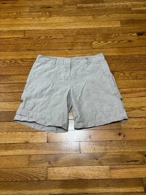 Bermudas de lino orgánico para mujer Eileen Fisher talla pequeña marrón con lengüeta enrollable piernas Foto 1 de 4