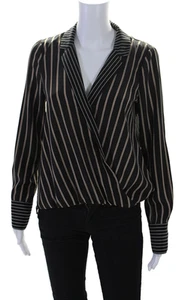 Bailey 44 Womens Black Striped V-Neck Long Sleeve Faux Wrap Blouse Top Size XS - Picture 1 of 5