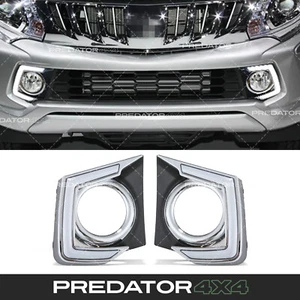 GLOSS BLACK LED DRLS & FOG LIGHT SURROUNDS TRIM FOR MITSUBISHI L200 TRITON 15-19 - Afbeelding 1 van 9