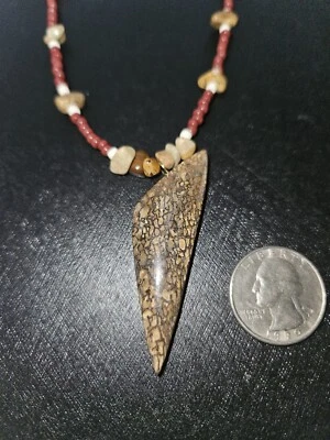 Hermoso collar de cuentas y cabujón pulido a mano hueso de dinosaurio 18" Foto 1 de 2