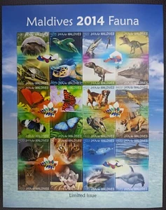 QW32 IMPERF 2014 MALDIVAS DINOSAURIOS MARIPOSAS GATOS PERROS! ÚNICO BIG SH MNH - Imagen 1 de 1