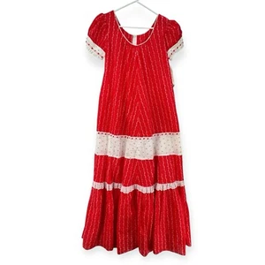 Muumuu Factory Hawaiian Dress Womens Size 9 / 10 Red Lace Floral Prairie VTG NWT - Picture 1 of 12