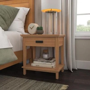 HOMESTYLES Nightstand 15.75"x22"x24" Indoor Park 1-Drawer Open Storage Oak - Picture 1 of 9