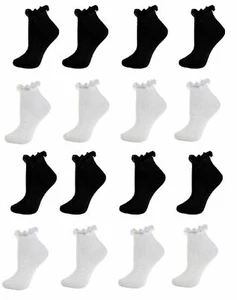 3 pairs Girls Kids White Black Frilly Ankle Cotton School Lace Socks All Sizes  - Picture 1 of 11