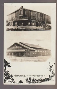Fort Peck MONTANA RPPC 19137 MOVIE THEATER Theatre RECREATION HALL Dam Workers - Picture 1 of 3