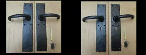 PAIR OF LARGE DOOR BARN Lever door mortise handles cast iron old vintage - Picture 1 of 4