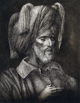 Ernst Fuchs 1930 Wien / Selbstportrait als Ali Mirza / Radierung, handsigniert - Bild 1 von 4