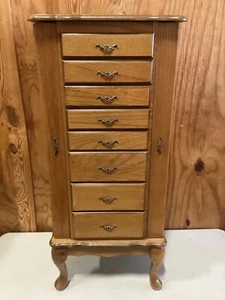 1988 Oak Vintage Powell Jewelry Armoire with Mirror in Very Nice Condition - Picture 1 of 20