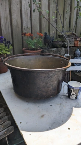 Vintage Antique Brass Planter Log Bucket Plant Pot Hanging Basket Cover