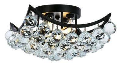 Light Fixture Flush Mount Crystal Balls Ceiling Black Bathroom Bedroom Lighting - Image 1 of 2
