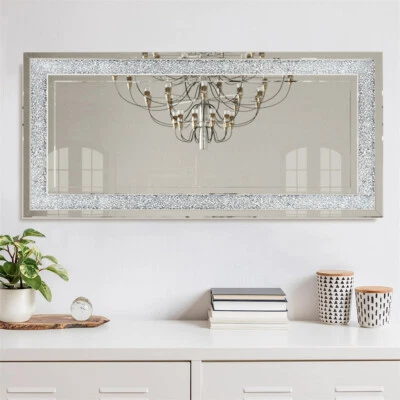 Crystal Crush Diamond Rectangle Silver Mirror for Wall Decor HD Frameless Mirror - Image 1 of 4