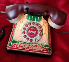 Coca Cola 2001 Tiffany Style Stained Glass Look Light Up Holiday Telephone/Phone