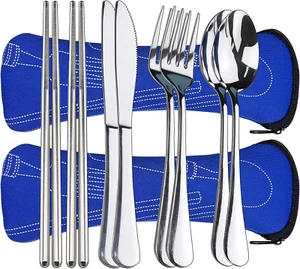 10PCS Portable Silverware Set with Case, Travel Camping Utensils Set, Premium S - Picture 1 of 6