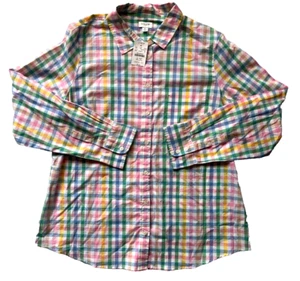 New! J Crew Women’s Sz XL Cotton Collared Blouse Shirt Pastel Plaid Long Sleeve - Picture 1 of 9