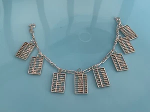 Vintage Sterling Silver Bracelet Charm Abacus Counting Frame with Moving Beads - Picture 1 of 3