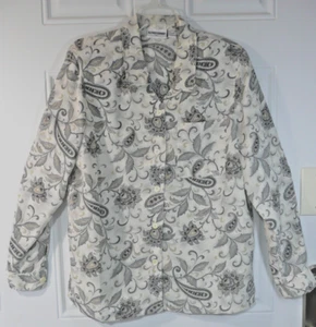 Alfred Dunner Women Siz-12 blouse V Neck Collared Long Sleeve Paisy Buttons/Pads - Bild 1 von 10