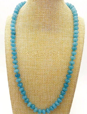 Faceted 5x8mm Brazilian Blue Aquamarine Gemstone Rondelle Beads Necklace 18'' - Image 1 of 4