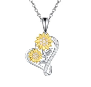 Boutique Vintage Style Women’s Silver Plated Sunflower Heart Necklace 5️⃣ - Picture 1 of 5