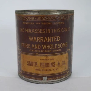Etiqueta de papel Smith & Perkins década de 1910 melaza estaño Rochester NY grandes almacenes - Imagen 1 de 7