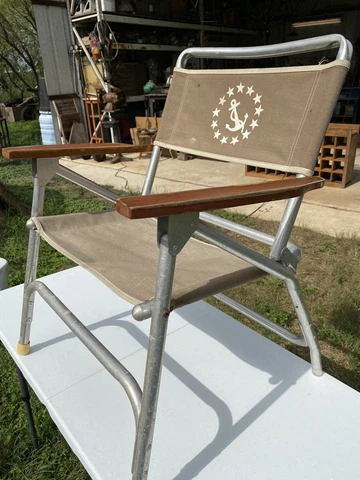 Vintage Captains Chair Aluminum Nautical Canvas Brown 1960’s Cover