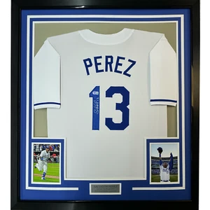 Framed Autographed/Signed Salvador Perez 33x42 White Jersey Beckett BAS COA - Picture 1 of 2