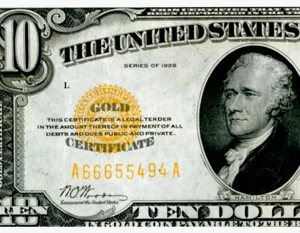 1928 $10 🇺🇸 ((GOLD CERTIFICATE)) Wonderful Colors & Perfect Details VF++ - Picture 1 of 3