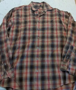 Burberry London Shirt Mens L Red Button Long Sleeve Check Plaid Red Tan Brown - Picture 1 of 16