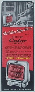 PUBLICITE CALOR VENTILATEUR SOUFFLANT LUMINEUX RADIATEUR DE 1953 FRENCH AD PUB - Picture 1 of 1